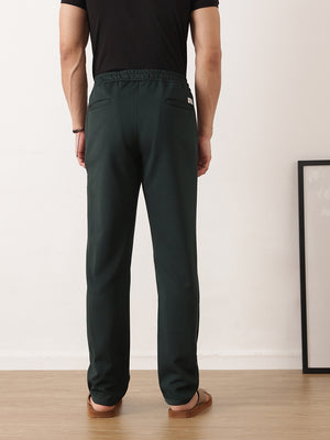 Thomas Scott Men Green Smart Regular Fit Mid-Rise Textured Pleated Knitted Casual Trousers with Drawstring Closure
