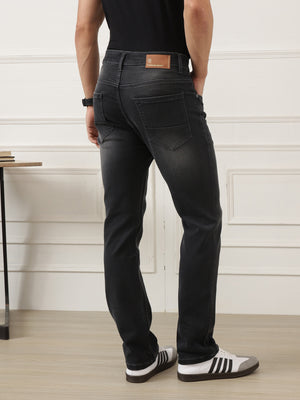Black Smart Straight Fit Mid-Rise Clean Look Stretchable Jeans For Men