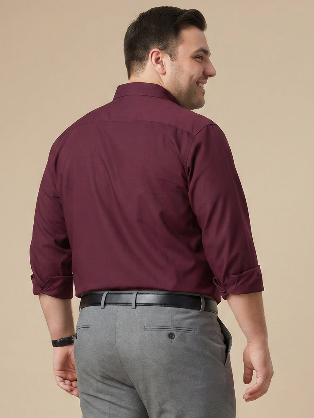 Thomas Scott Men Premium Maroon Plus Size Regular Fit Long Sleeves Spread Collar Textured Cotton Formal Shirt
