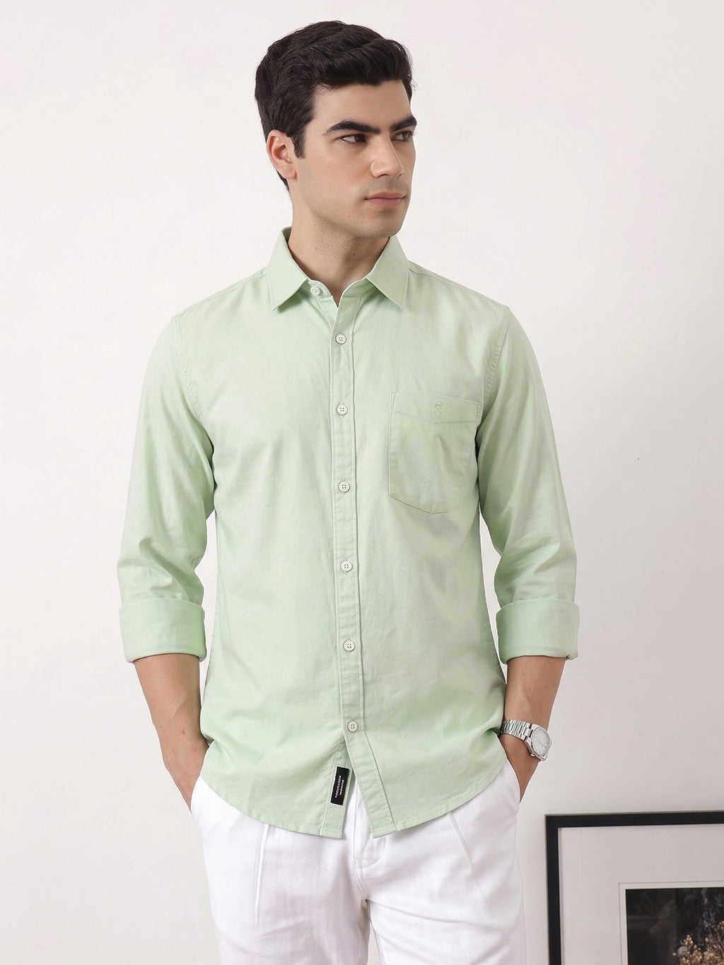 Pista Premium Slim Fit Long Sleeves Spread Collar Solid Cotton Oxford Casual Shirt For Men