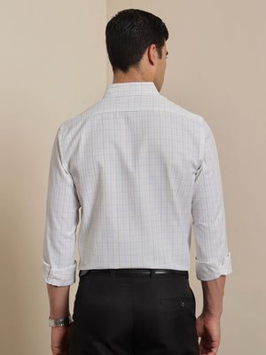 Thomas Scott Men Smart White1 Regular Fit Long Sleeves Button Down Collar Windowpane Checks Formal Shirt