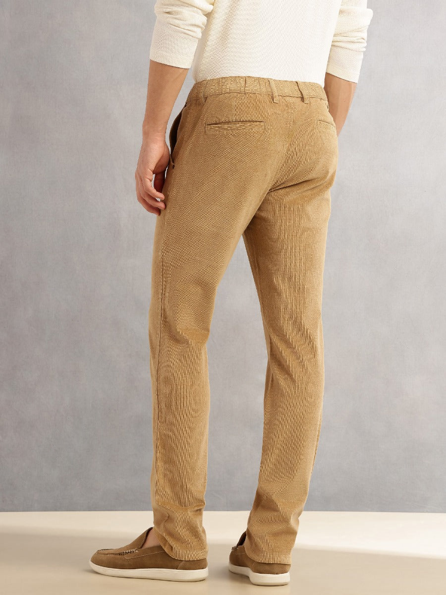 Thomas Scott Men Beige Regular Fit Mid-Rise 4 Pockets Woven Corduroy Trouser