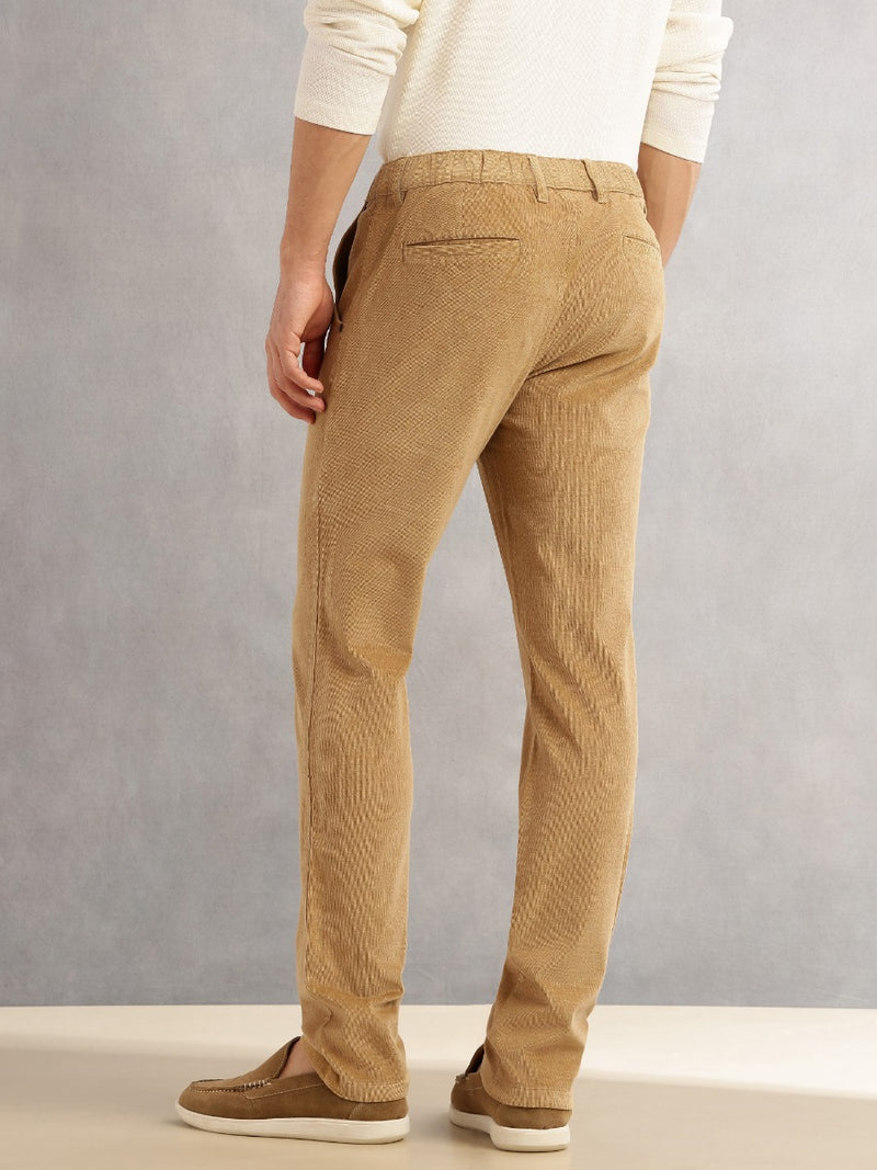 Thomas Scott Men Beige Regular Fit Mid-Rise 4 Pockets Woven Corduroy Trouser