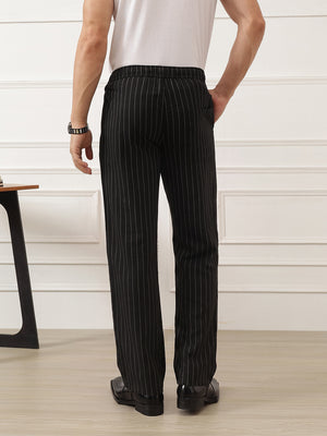 Thomas Scott Men Black Smart Straight Fit Mid-Rise Pleated Woven Trouser