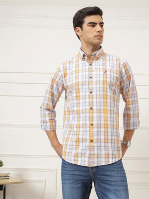 White Premium Regular Fit Tartan Checks Cotton Oxford Shirt For Men