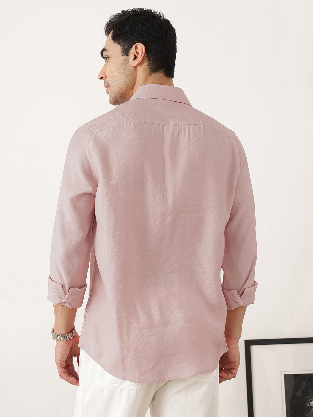 Thomas Scott Men Peach Premium Slim Fit Long Sleeves Semi Cutaway Collar Casual Shirt