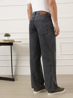 Dark Black Smart Baggy Fit Mid-Rise Clean Look Non-Stretchable Jeans For Men