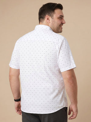 Pure White 1 Plus Size Regular Fit Micro Ditsy Printed Spread Collar 100% Cotton Casual Shirt For Men