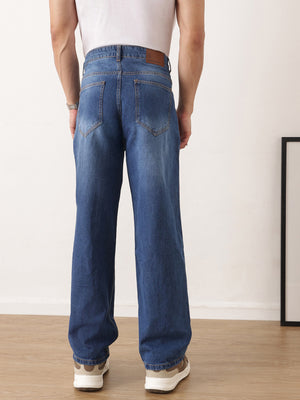 Thomas Scott Men Dark Blue Baggy Fit Mid-Rise Clean Look Non Stretchable Jeans