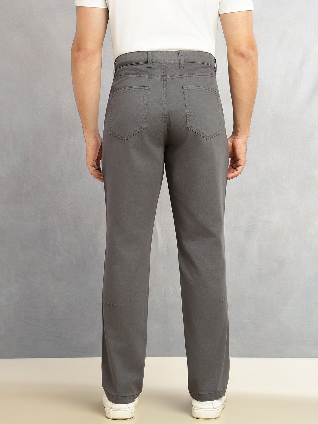 Charcoal Cricket Club Collection Straight Fit Mid-Rise Solid 4 Pockets 100% Cotton Woven Chinos Trouser