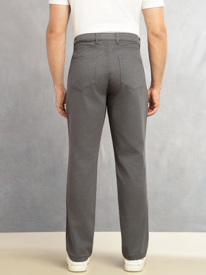 Charcoal Cricket Club Collection Straight Fit Mid-Rise Solid 4 Pockets 100% Cotton Woven Chinos Trouser