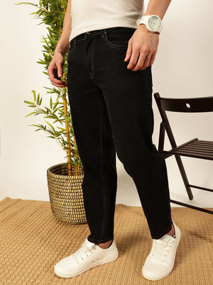Thomas Scott Men Black Smart Tapered Fit Mid-Rise Clean Look Cropped Stretchable Jeans