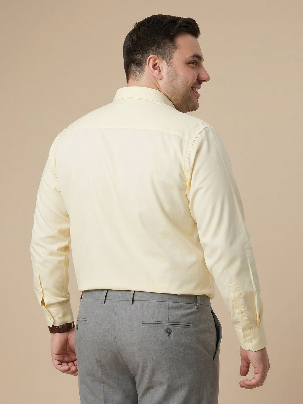 Thomas Scott Men Premium Lemon Plus Size Regular Fit Long Sleeves Spread Collar Textured Cotton Formal Shirt