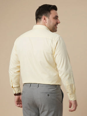 Thomas Scott Men Premium Lemon Plus Size Regular Fit Long Sleeves Spread Collar Textured Cotton Formal Shirt