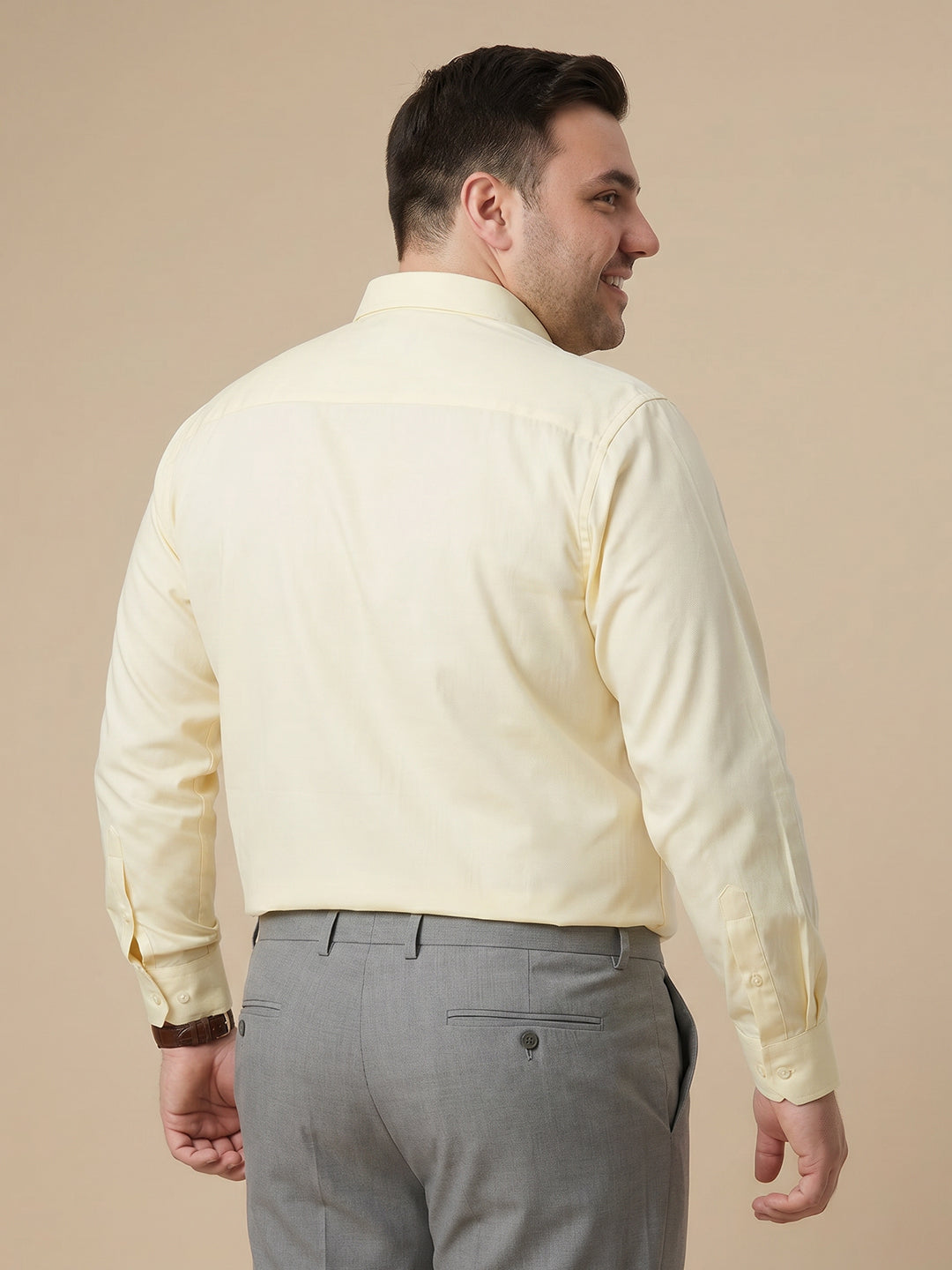 Thomas Scott Men Premium Lemon Plus Size Regular Fit Long Sleeves Spread Collar Textured Cotton Formal Shirt