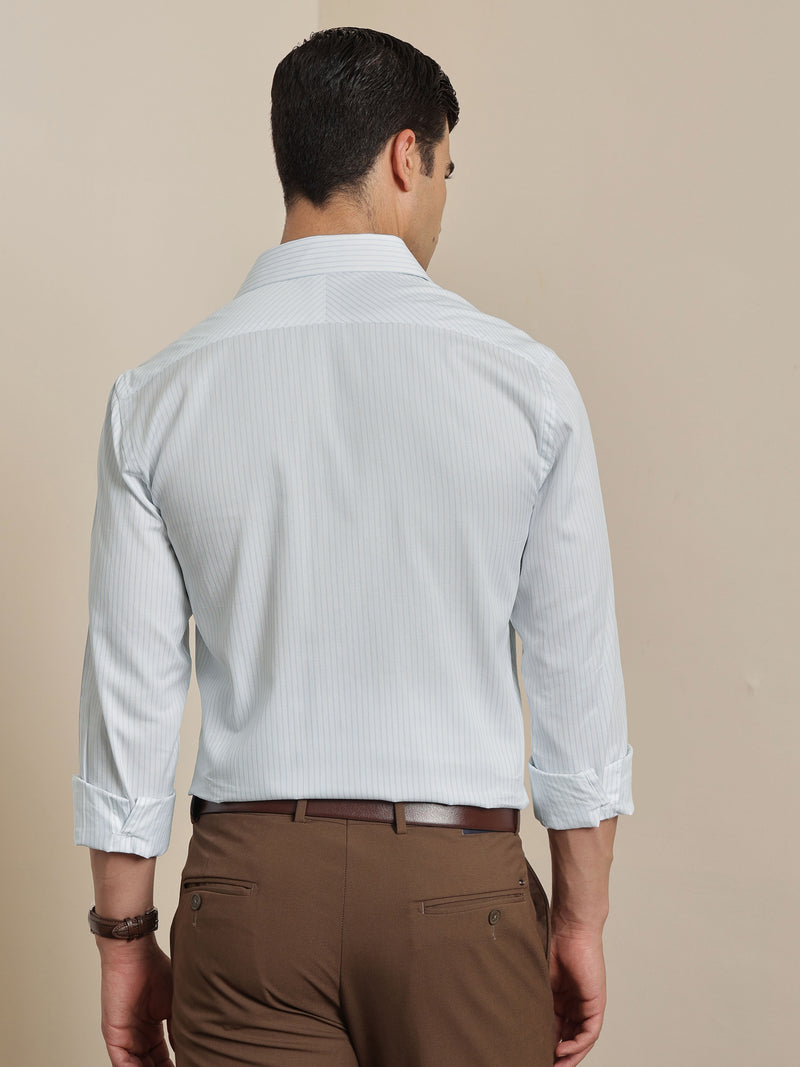 Thomas Scott Men Premium Blue Vertical Stripes Cotton Formal Shirt with Spread Collar & Full Sleeves