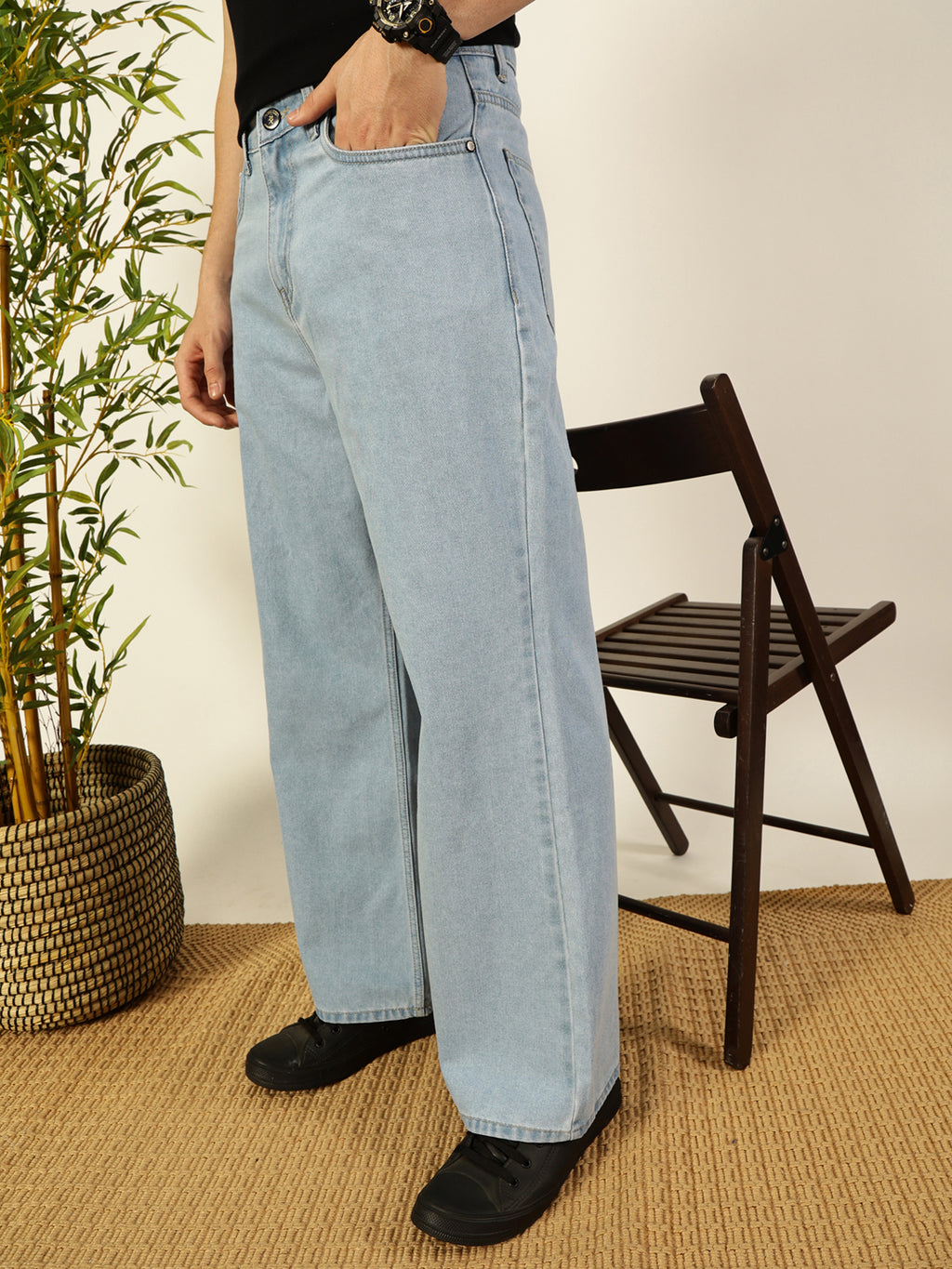 Blue Classic Bootcut Fit Clean Look Non Stretchable Jeans For Men