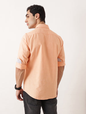 Thomas Scott Men Orange Premium Slim Fit Long Sleeves Spread Collar Solid Cotton Twill Casual Shirt