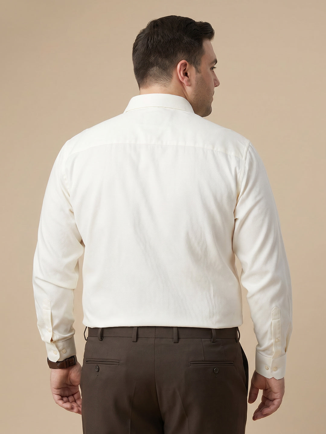 Yellow Plus Size Smart Long Sleeves Regular Fit Spread Collar Solid 100% Cotton Formal Shirt For Men