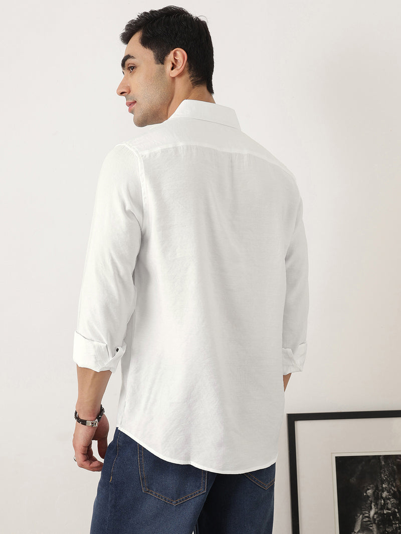 Thomas Scott Men White Premium Slim Fit Long Sleeves Semi Cutaway Collar Textured Casual Shirt