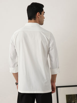 Thomas Scott Men Premium White Slim Fit Long Sleeves Spread Collar Solid Casual Shirt