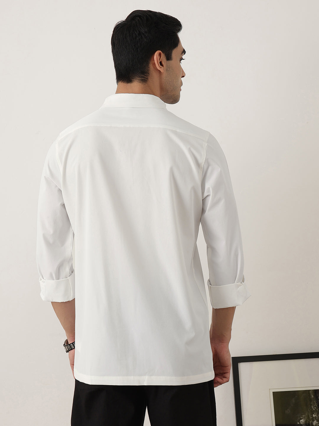 Thomas Scott Men Premium White Slim Fit Long Sleeves Spread Collar Solid Casual Shirt