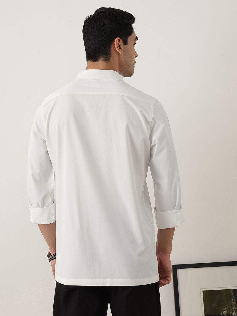 Thomas Scott Men Premium White Slim Fit Long Sleeves Spread Collar Solid Casual Shirt