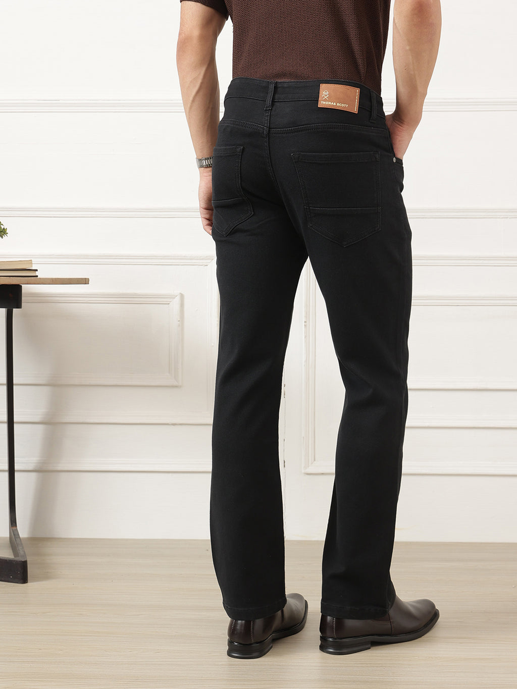 Black Smart Bootcut Fit Mid-Rise No Faded Clean Look Stretchable Jeans For Men