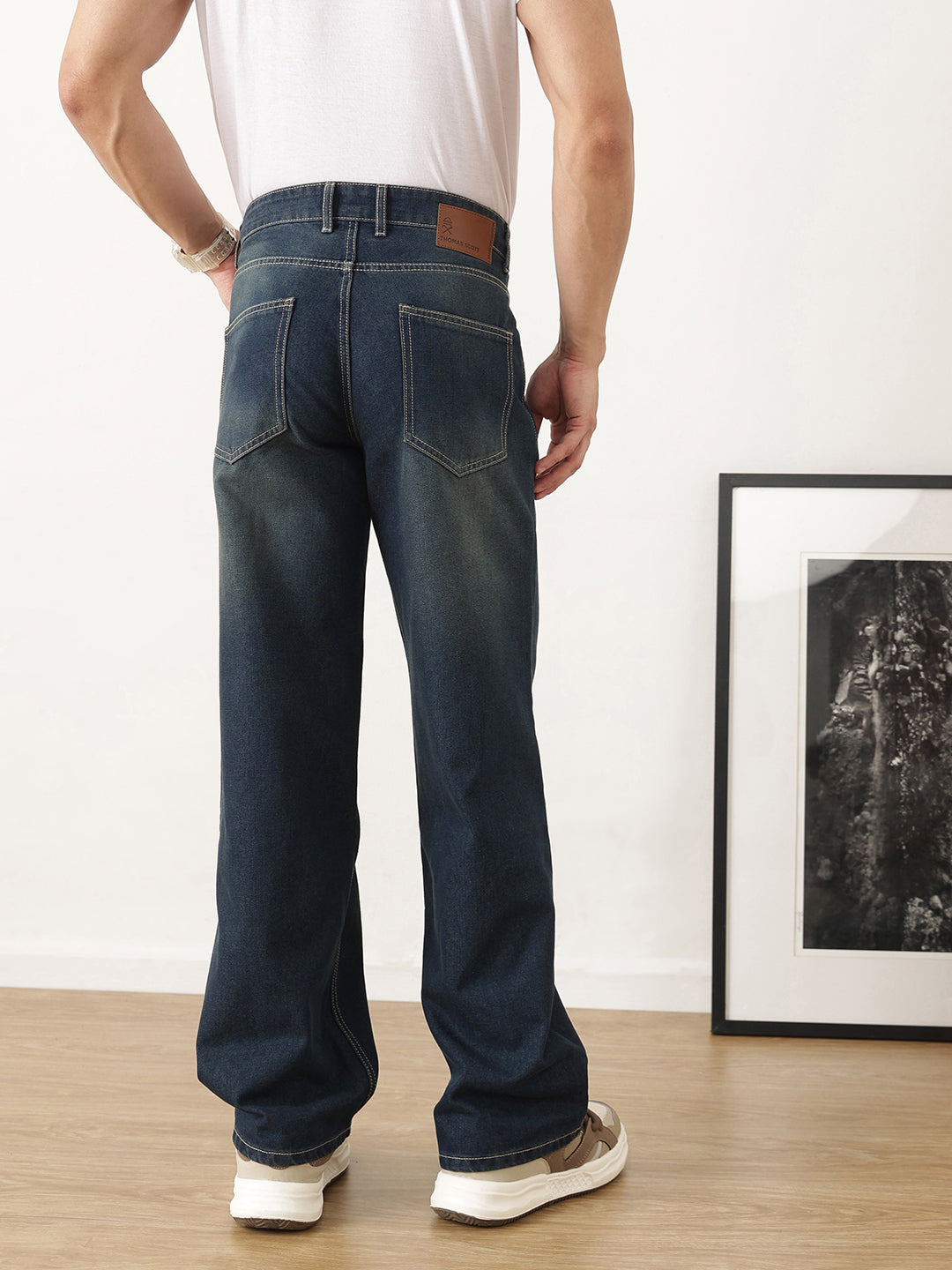 Thomas Scott Men Dark Blue Baggy Fit Medium Shade Clean Look Non Stretchable Jeans