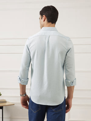Sky Blue Premium Regular Fit Long Sleeves Spread Collar Textured Cotton Casual Shirt For Men