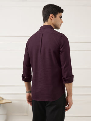 Maroon Premium Regular Fit Long Sleeves Spread Collar Textured Cotton Casual Shirt For Men