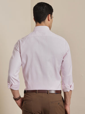 Thomas Scott Men Smart Pink Regular Fit Long Sleeves Semi Cutaway Collar Pinstripes Formal Shirt