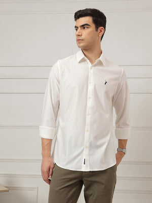Off White Premium Regular Fit Long Sleeves Spread Collar Solid Knitted Casual Shirt For Men