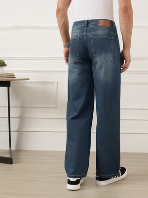 Dark Blue Smart Baggy Fit Mid-Rise Clean Look Non-Stretchable Jeans For Men