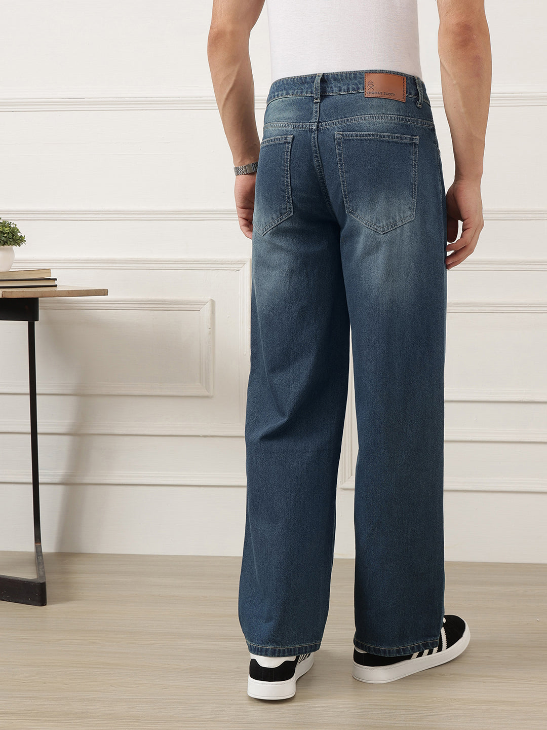 Dark Blue Smart Baggy Fit Mid-Rise Clean Look Non-Stretchable Jeans For Men