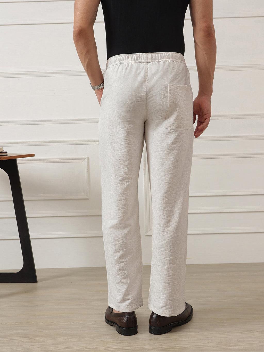Thomas Scott Men Beige Smart Straight Fit Mid-Rise Pleated Woven Trouser