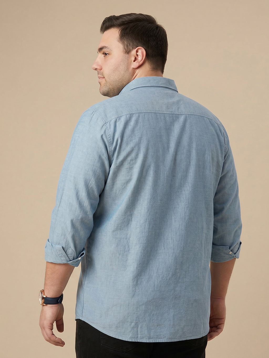 Thomas Scott Men Premium Bottle Green Plus Size Regular Fit Long Sleeves Button-Down Collar Solid Cotton Casual Shirt