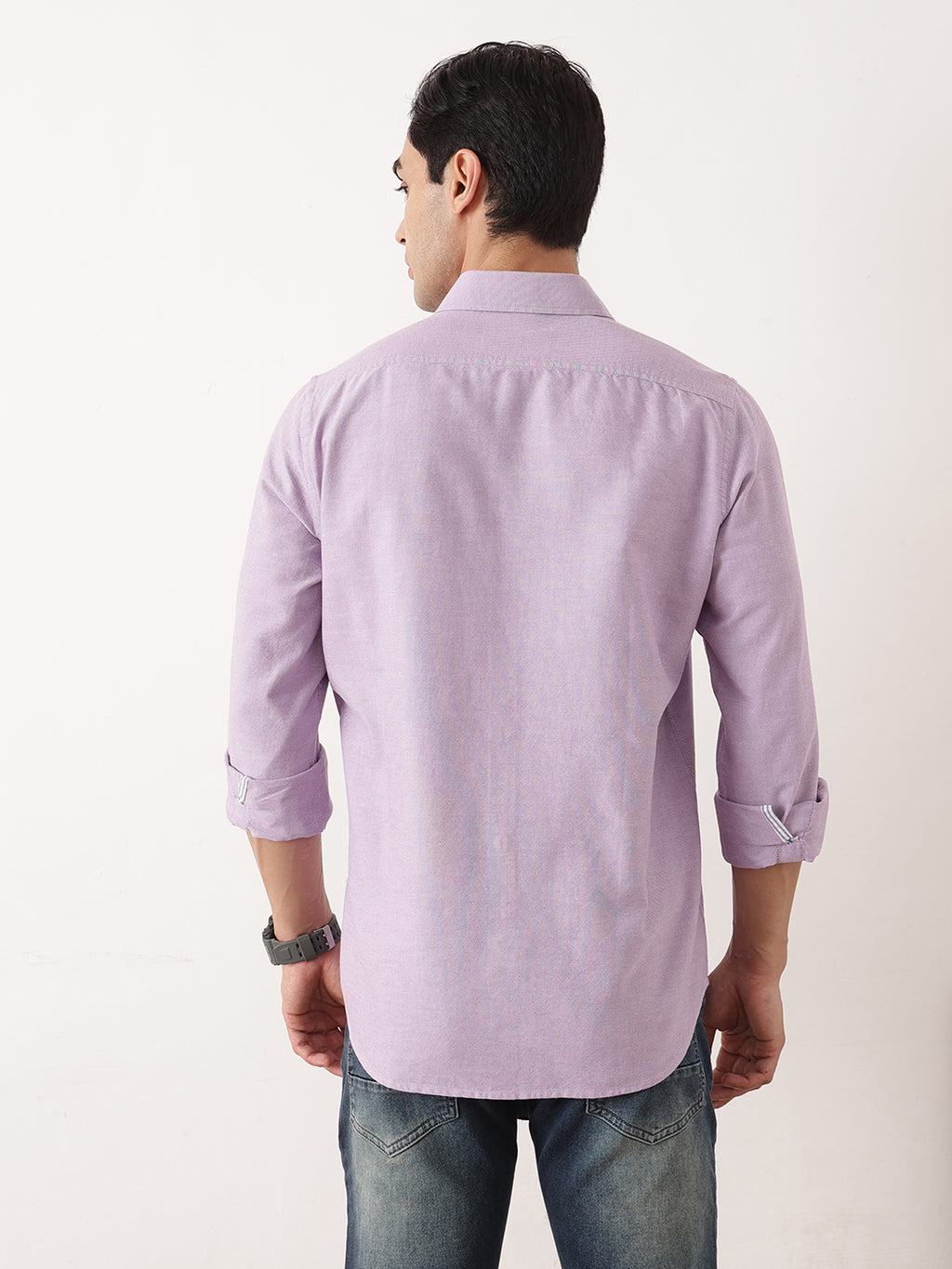 Thomas Scott Men Purple Premium Slim Fit Long Sleeves Spread Collar Solid Cotton Twill Shirt