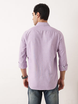 Thomas Scott Men Purple Premium Slim Fit Long Sleeves Spread Collar Solid Cotton Twill Shirt