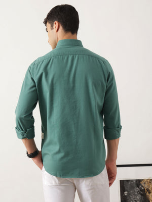 Thomas Scott Men Classic Olive Regular Fit Long Sleeves Button Down Collar Solid Cotton Twill Shirt