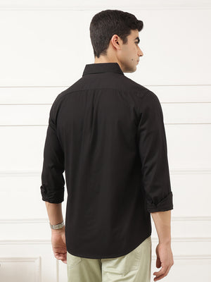 Black Premium Regular Fit Long Sleeves Spread Collar Solid Cotton Casual Shirt For Men