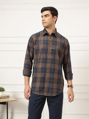 Brown Premium Regular Fit Tartan Checks Cotton Twill Shirt For Men