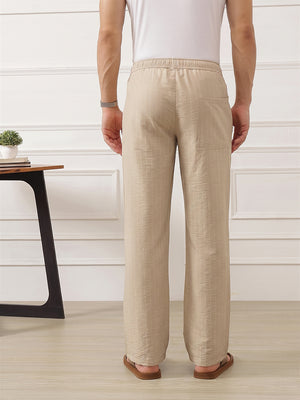 Thomas Scott Men Cream Smart Straight Fit Mid-Rise Pleated Woven Trouser