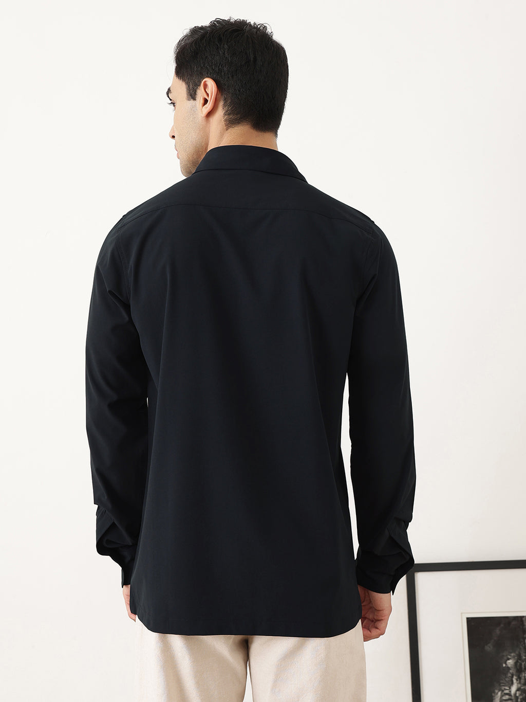 Thomas Scott Men Premium Navy Slim Fit Long Sleeves Spread Collar Solid Casual Shirt