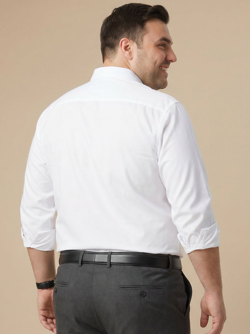Thomas Scott Men Premium White Plus Size Regular Fit Long Sleeves Spread Collar Textured Cotton Formal Shirt