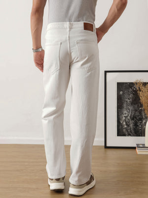 White Baggy Fit Clean Look Non Stretchable Jeans For Men