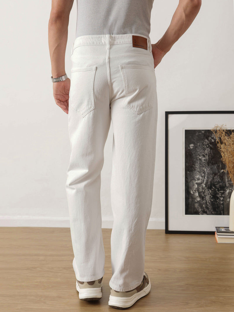Thomas Scott Men White Baggy Fit Clean Look Non Stretchable Jeans
