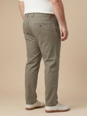 Thomas Scott Men Olive1 Plus Size Regular Fit Mid-Rise Solid Cotton Woven Chinos Trouser