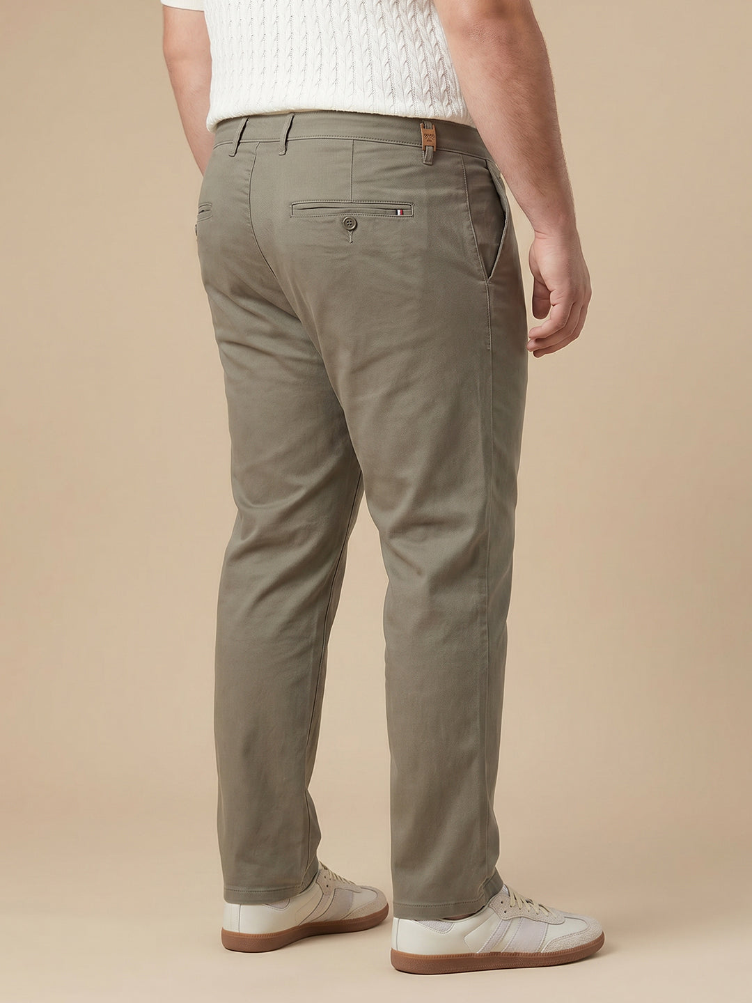 Thomas Scott Men Olive1 Plus Size Regular Fit Mid-Rise Solid Cotton Woven Chinos Trouser