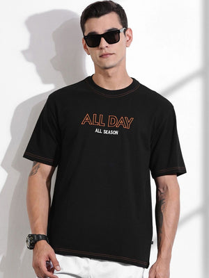 Thomas Scott Men Black Oversized Typography Print Knit Tshirt